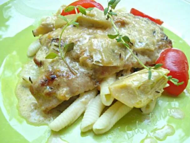 Hřebenatky ve smetanové omáčce s artyčoky